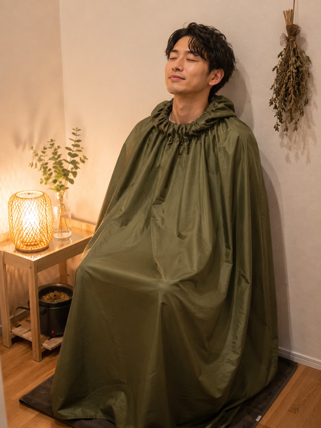 よもぎ蒸しを受ける男性のイメージ